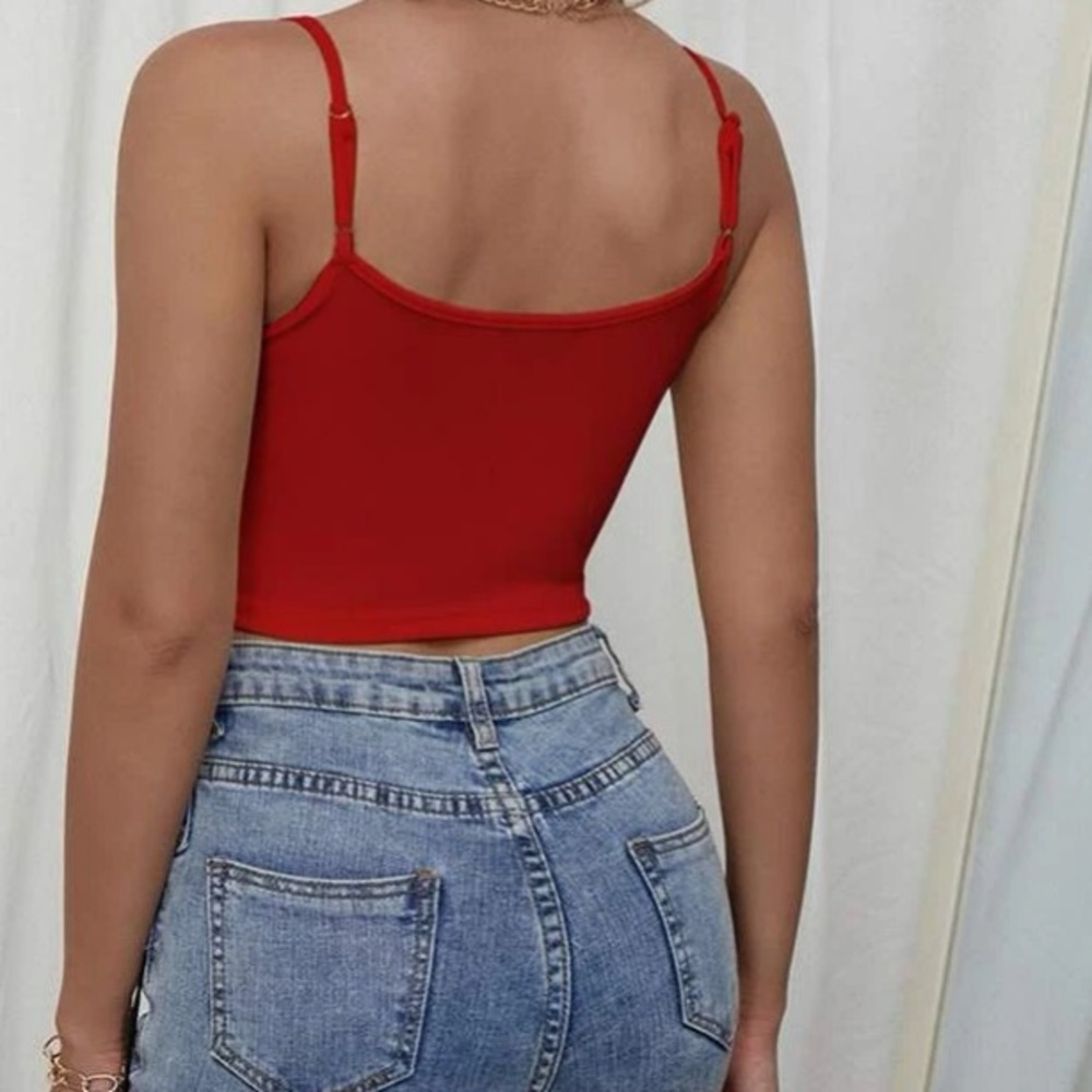 Boho red deep V neck cami crop top - Picture 14 of 14